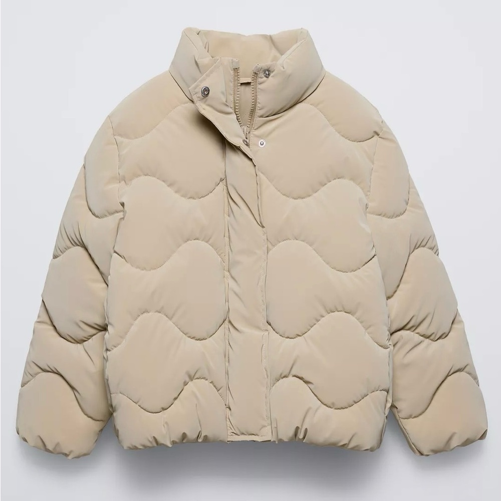 Rubberised Puffer Jacket ZARA. Girls 13-14. Light Camel.